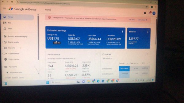 $297 30x received Payment Nigeria Adsense Account